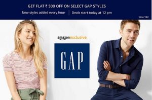 Get Rs.500 instant discount on GAP Clothing (Men’s, Women’s, Kid’s) – Amazon (Deal starts on 22nd May -12PM)