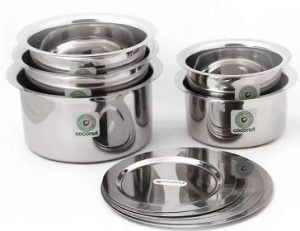 Coconut Tope & Lids Cookware Set with Induction Bottom (Stainless Steel, 10 – Piece) for Rs.1378 – Flipkart