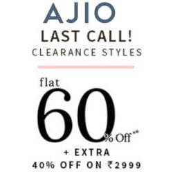 Clothing, Footwear, Accessories – Flat 60% off + Extra 40% off @ AJIO