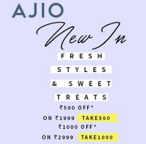 Clothing, Footwear, Accessories – Up to 60% off + Extra Rs.500 off on Rs.1999 & Extra Rs.1000 off on Rs.2999 @ AJIO