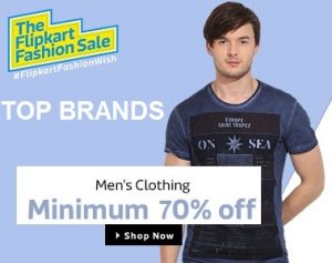 Amazing Offer: Minimum 70% off on Men’s Top Brand Clothing – Flipkart
