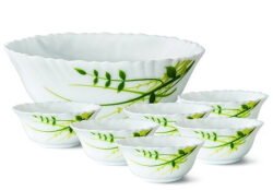 Larah by Borosil Green Herbs Glass Pudding Set, 7-Pieces