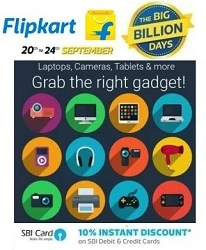 Flipkart Big Billion Sale on Laptops, Audio & more + 10% off with SBI Debit / Credit Card (Valid till 24th Aug)