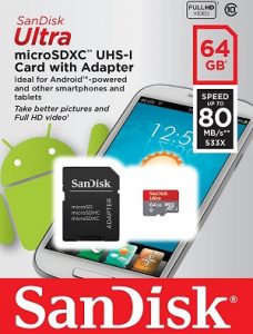 SanDisk Ultra MicroSDXC 64 GB UHS-I Class 10 Memory Card + SD Adapter