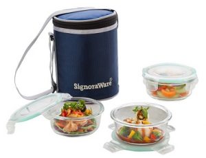 Signoraware Executive Glass Lunch Box Set with Bag 400ml 3-Pieces worth Rs.1025 for Rs.544 – Amazon