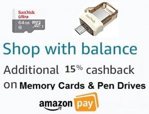 Memory cards & Pen Drives – Get extra 15% Cashback @ Amazon
