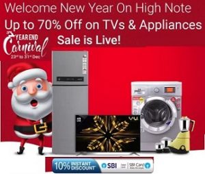 Christmas Sale on TV & Appliances – Up to 70% off + Extra 10% off with SBI Debit / Credit Card (For Today Only)