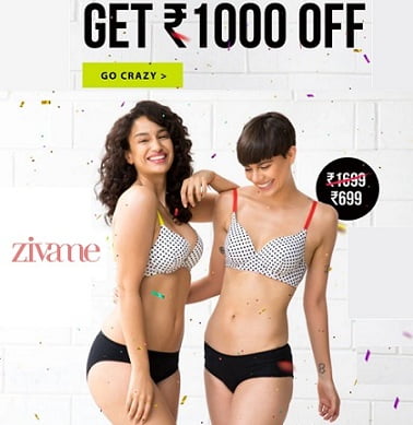 Women’s Innerwear & Sleepwear – Flat Rs.1000 Off on Rs.1699 & above @ Zivame