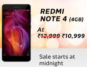 Redmi Note 4 (4GB) – Flat Rs.2000 off for Rs. 10,999 + 10% off with HDFC Debit / Credit Card – Flipkart