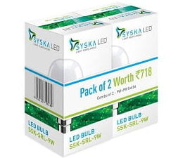 Syska Base B22 9-Watt LED Bulb (Pack of 2, Cool Day Light) for Rs.161 – Amazon