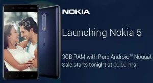 Nokia 5 (16 GB ROM, 3GB RAM, Android Nougat 7.1.1) for Rs.9,999 – Flipkart