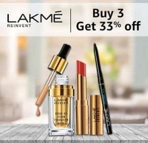 Lakme Day: Buy 3 Lakme Beauty Product Get 33% Extra Discount – Amazon (Limited Period Offer)