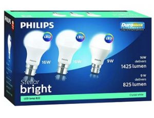 Philips 16 W & 9 W Standard B22 LED Bulb (Pack of 3) for Rs.449 – Flipkart