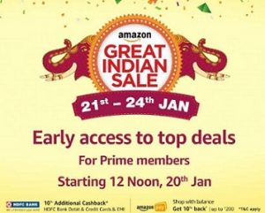 Amazon Great Indian Festival Sale (For Prime Members – Live at 12 PM 20th Jan)