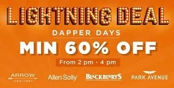 Lightning Deal - Minimum 60% off on Top Brand (Arrow, Allen Solly, Park Avenue, Blackberrys)