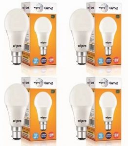 Wipro 10 W Arbitrary B22 LED Bulb (White, Pack of 4) for Rs.396 – Flipkart