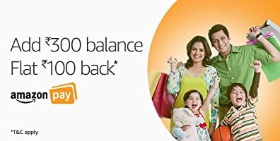 Add Minimum Rs. 300 Balance & Get Rs.100 back as Amazon Pay Balance valid till 21st March’18