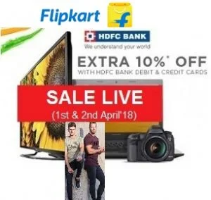 Flipkart & HDFC Bank Offer: Flat 10% Extra Off on Min Rs.1,999 (Valid on 1st & 2nd April’18)