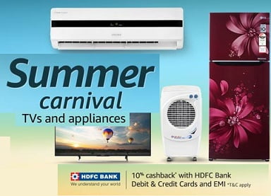 Amazon Summer Appliances Sale on TV, AC, Air Cooler, Refrigerator + Extra 10% Cashback with HDFC Cards - websplashers