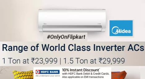 Midea ACs up to 45% + 10% Extra off with HDFC Debit / Credit Cards @ Flipkart