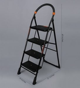 Parasnath Black Heavy Folding Ladder With Wide Steps Milano 4 Steps 4.1 Ft Ladder