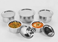 Sumeet 5 Pcs Stainless Steel Induction & Gas Stove Friendly Container Set / Tope / Cookware Set With Lids (1L ,1.4L, 1.8L, 2.3L, 3L)