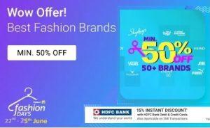 Minimum 50% Discount on Men’s & Women’s Fashion Wear + Extra 15% Cashback with PhonePe / 10% off with HDFC Cards – Flipkart
