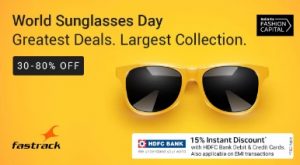 Sunglasses – Flat 30% – 80% off + Extra 15% off with HDFC Cards @ Flipkart (Valid till 25th June)