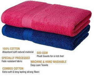 Solimo 100% Cotton 2 Piece Bath Towel Set, 500 GSM