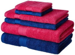 Solimo 100% Cotton 6 Piece Towel Set, 500 GSM (Iris Blue and Spanish Red)