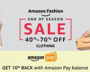 Fashion Apparel EOSS Cashback offer – 10% Cashback on Min purchase of Rs. 750 & above (Valid for Today)