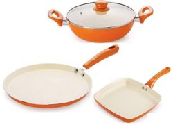 NIRLON 4 Layer Coated Ceramic Non-Stick Induction Pans and Pots 3 Pieces Combo Cookwares