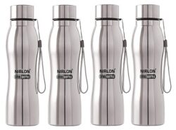 Nirlon Single Wall Stainless Steel Fridge and Sports Water Bottle Set of 4 (1000 Ml)