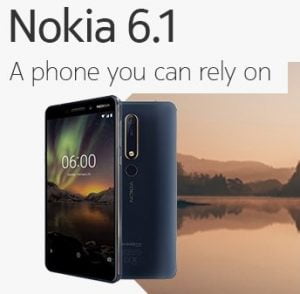 Nokia 6.1 (2018) (4 GB RAM + 64 GB Memory) for Rs.9,719 – Amazon