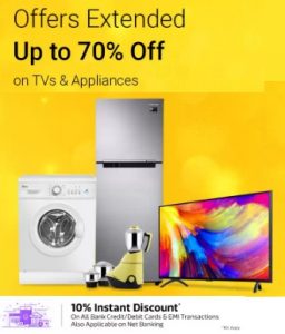 Flipkart Big Shopping Days on TV & Appliances – upto 60% off + Extra 10% off with All Debit / Credit Cards / Net Banking (FOR TODAY ONLY)