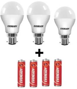 Eveready 15W + 15W + 10W Led Bulb + 4 Batteries