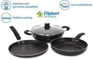 Flipkart SmartBuy Induction Bottom Splatter Finish Cookware Set of 3 for Rs.1099 – Flipkart