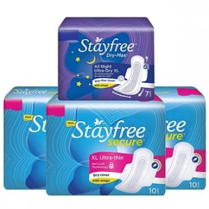 Stayfree Secure Ultra Thin Pads – 10 Pads (XL, Pack of 3) with Free Dry Max All Night Ultra Dry Pads (XL) worth Rs.283 for Rs.190 – Amazon