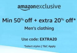 Amazon Exclusive Mens Clothing: Minimum 50% Off + Extra 20% Off