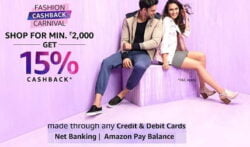 Amazon Fashion: Get 15% Cashback on Purchase worth Rs.2000 & above
