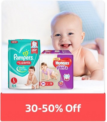 Baby Diapers (Mamy Poko, Pampers, Huggies)  – 30% – 50% Off @ Flipkart