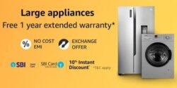 Appliances & Televisions – Jaw Dropping Prices + Extra 1 Year Warranty on every Purchase + 10% Extra Cashback + 10% Off with SBI Cards – Amazon (Sale starts Today 12 PM for Prime Members)