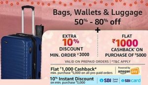 Travel Bag & Luggage: Up to 80% Off + 10% Extra Discount with SBI Cards + Rs.1000 Back as Amazon Pay Balance – Amazon