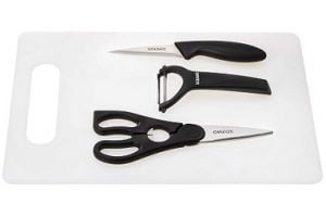Solimo Chopping Board Set of 4 (Includes: Knife, Scissor, Peeler and Chopping Board)