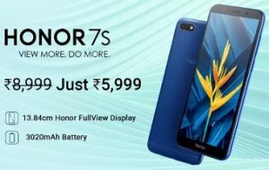Honor 7S (Blue, 16 GB)  (2 GB RAM) for Rs.5,499 – Flipkart