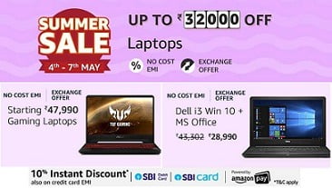 High Deals on i3, i5, i7, light weight Laptops + 10% off with SBI Debit / Credit Cards + No Cost EMI – Amazon