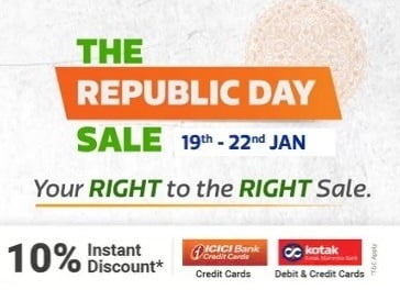 Flipkart Republic Day Sale –  Extra 10% off with ICICI & Kotak Card