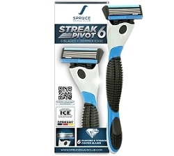 Spruce Streak6 Pivot - 6 Blade Shaving Razor For Men (Titanium and Diamond Coated Blades)