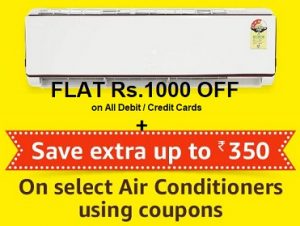 Amazon Summer Sale: Flat Rs.1000 Extra OFF on Air Conditioners+ Extra Rs.350 OFF – Amazon