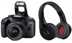 Canon EOS 3000D DSLR Camera Single Kit with 18-55 Lens (Moto Pulse Escape Bluetooth Headset, 16GB Memory Card, Carry Case) for Rs.21,990 – Flipkart